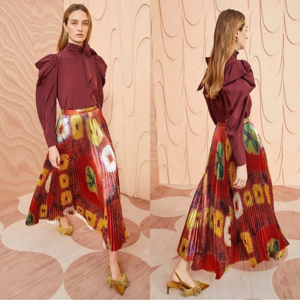 NWT Ulla Johnson Rami Satin Pleated Accordion A Line Midi Maxi Skirt Sunsprite - Picture 8 of 16